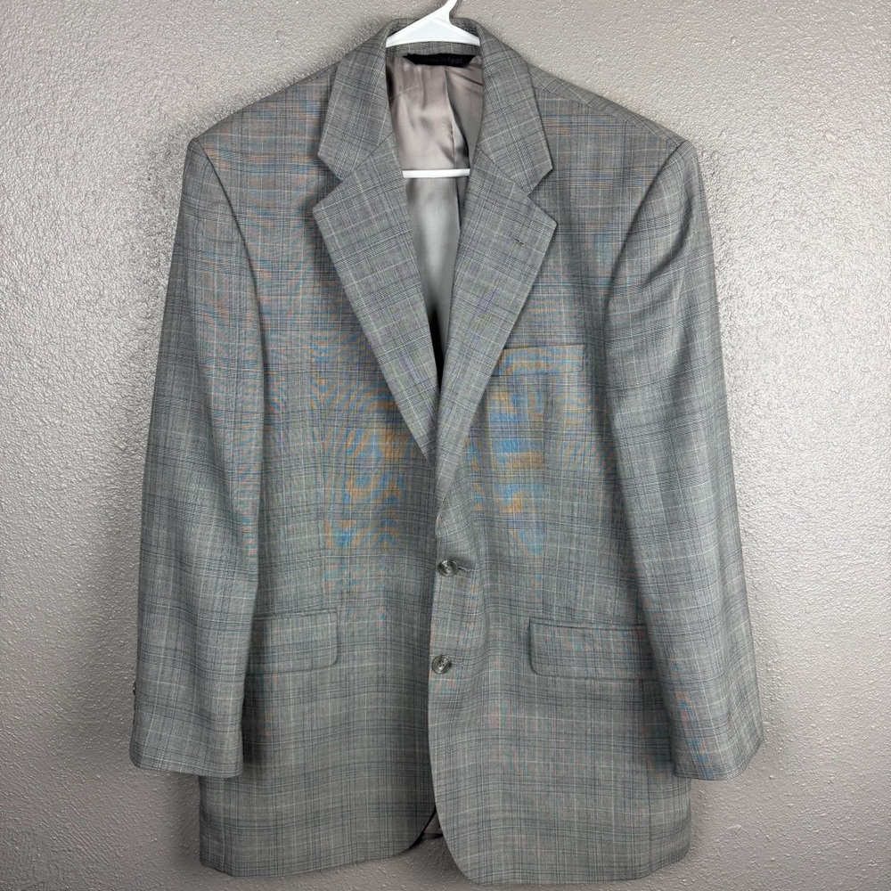 Alexandre London Gray Plaid Blazer Men 42 Long Suit Jacket Sport Coat Pure Wool
